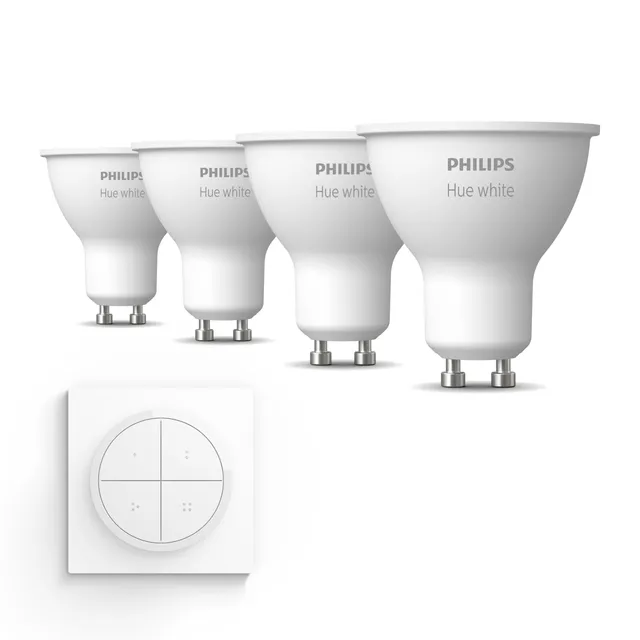 philips-hue-vorteilspaket-gu10-4-white-led-strahler-warmwei-dimmbar-inkl-hue-tap image 1