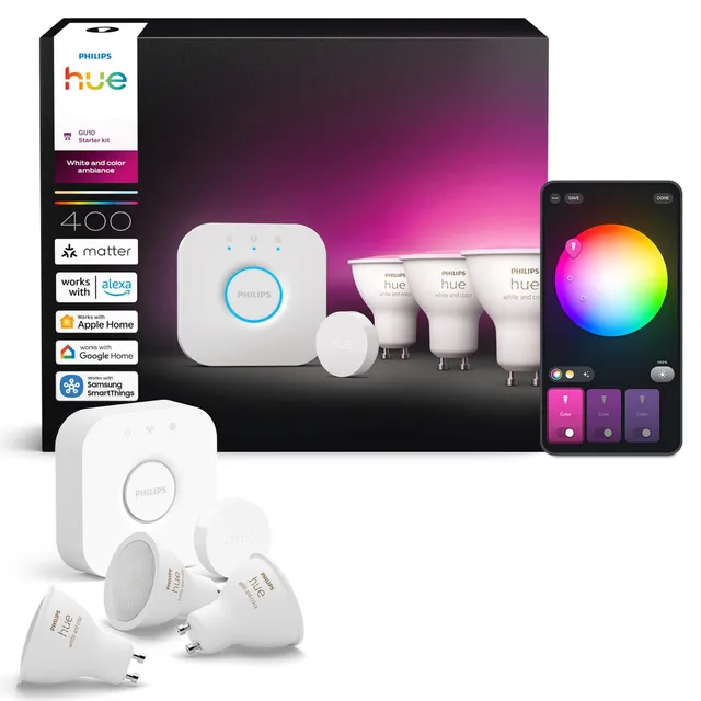 philips-hue-starter-set-bridge-3-gu10-smart-spots-smart-button-white-and-color-a image 1