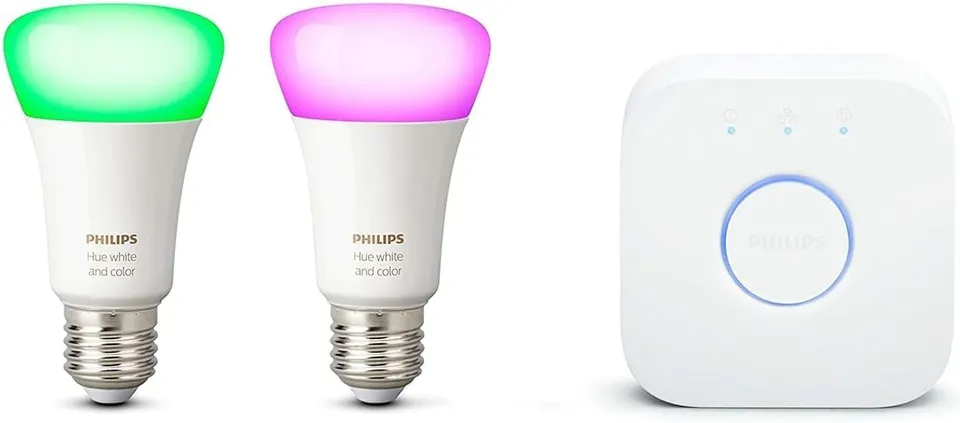 philips-hue-white-color-ambiance-2x-e27-led-starter-set-inkl-hue-bridge-und-dimm image 1