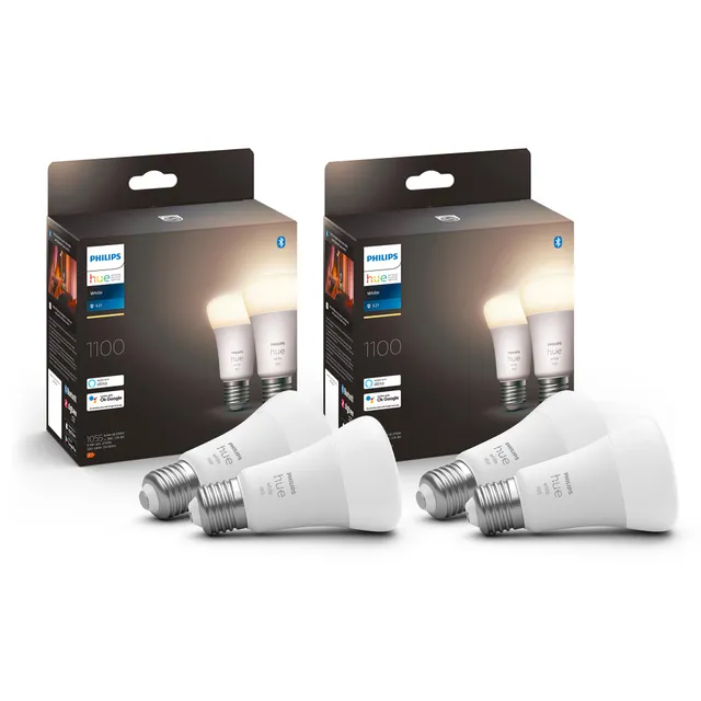 philips-hue-white-e27-lampe-4er-pack-1055-lm-9-5w-dimmbar-warmwei-app-steuerung- image 1