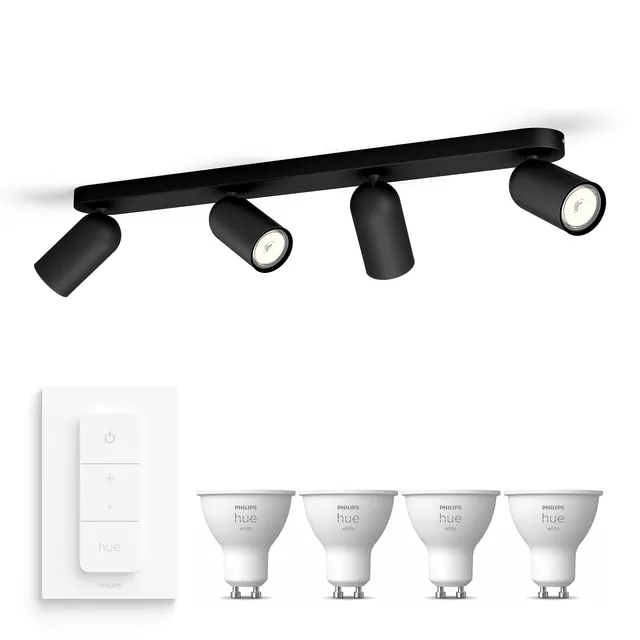 philips-hue-pongee-aufbaustrahler-schwarz-4-flammig-gu10-warmwei-inkl-hue-dimmsc image 1