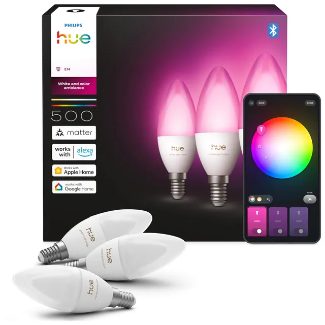 philips-hue-b39-smart-led-kerzenlampe-e14-3er-pack-white-and-color-ambiance-voll image 1