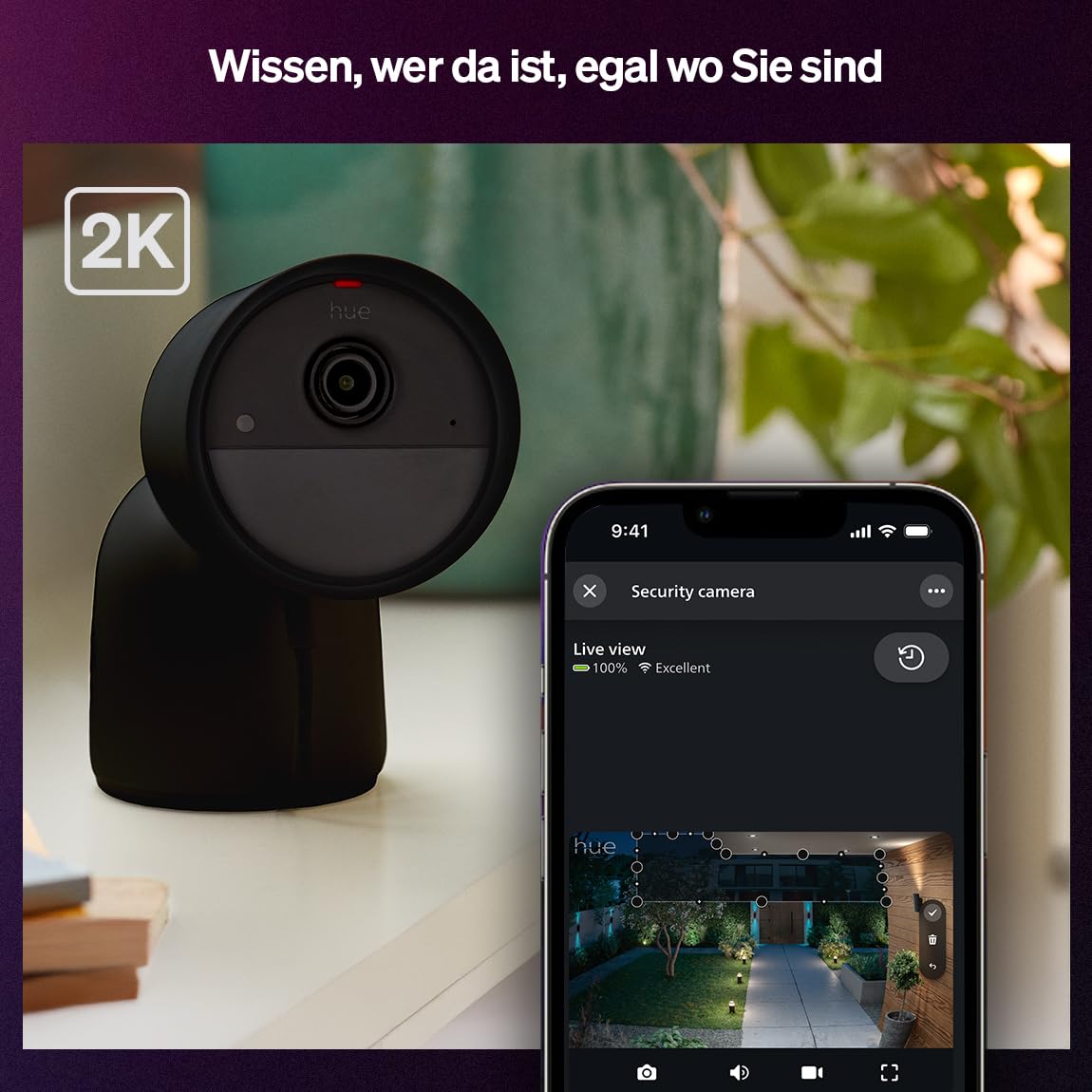 philips-hue-secure-desktop-berwachungskamera-2k-au-enkamera-mit-zwei-wege-audio- image 2