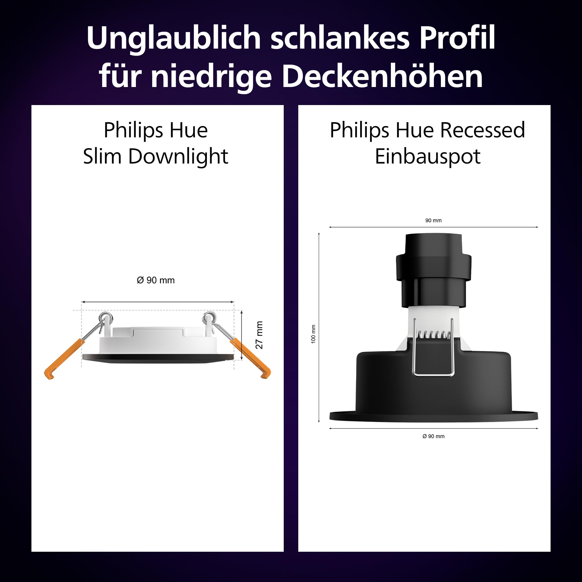 philips-hue-smart-slim-einbauleuchte-3er-pack-90-mm-wei-farbiges-licht-bluetooth image 4