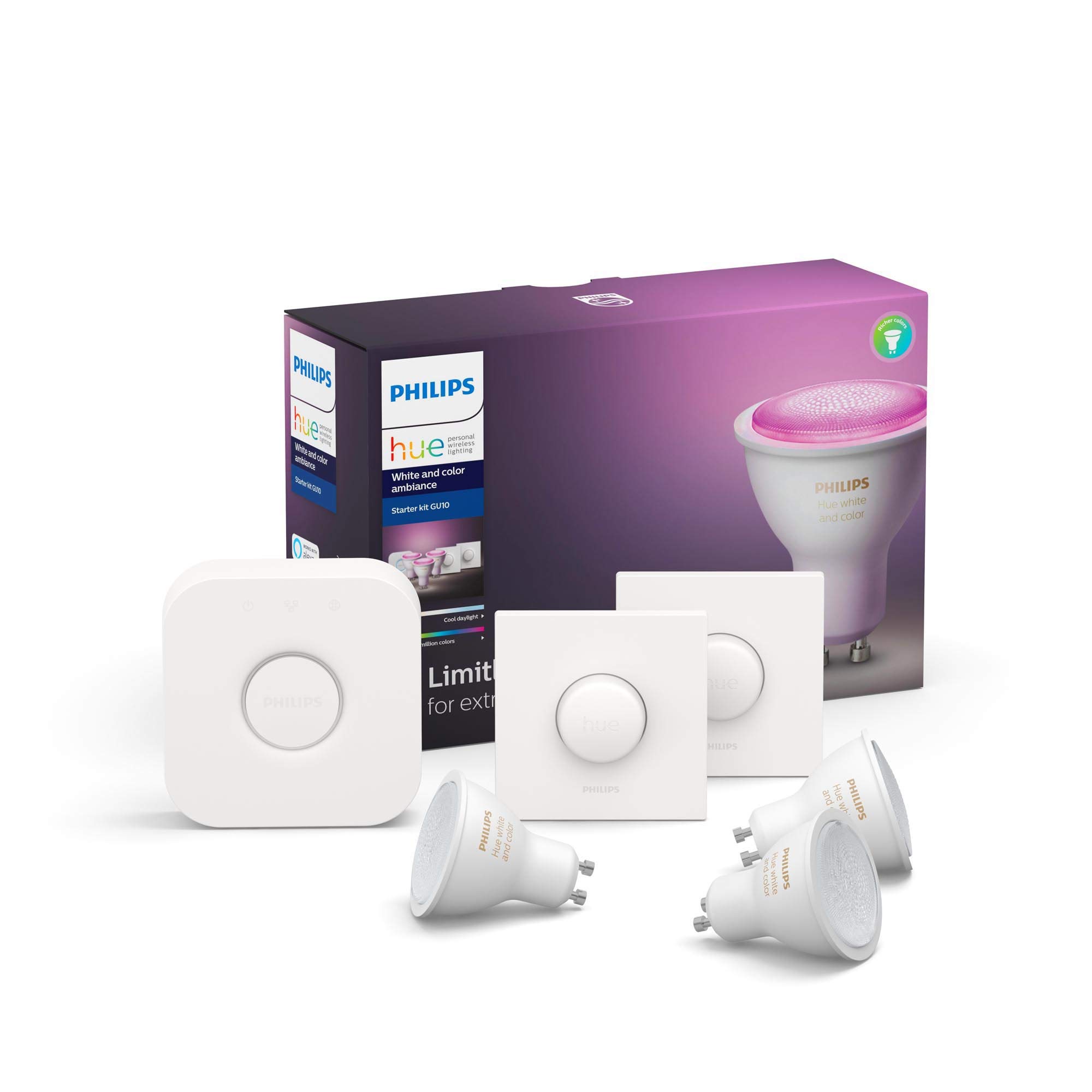 philips-hue-white-color-ambiance-gu10-3er-starter-set-dimmbare-smart-spots-16-mi image 1
