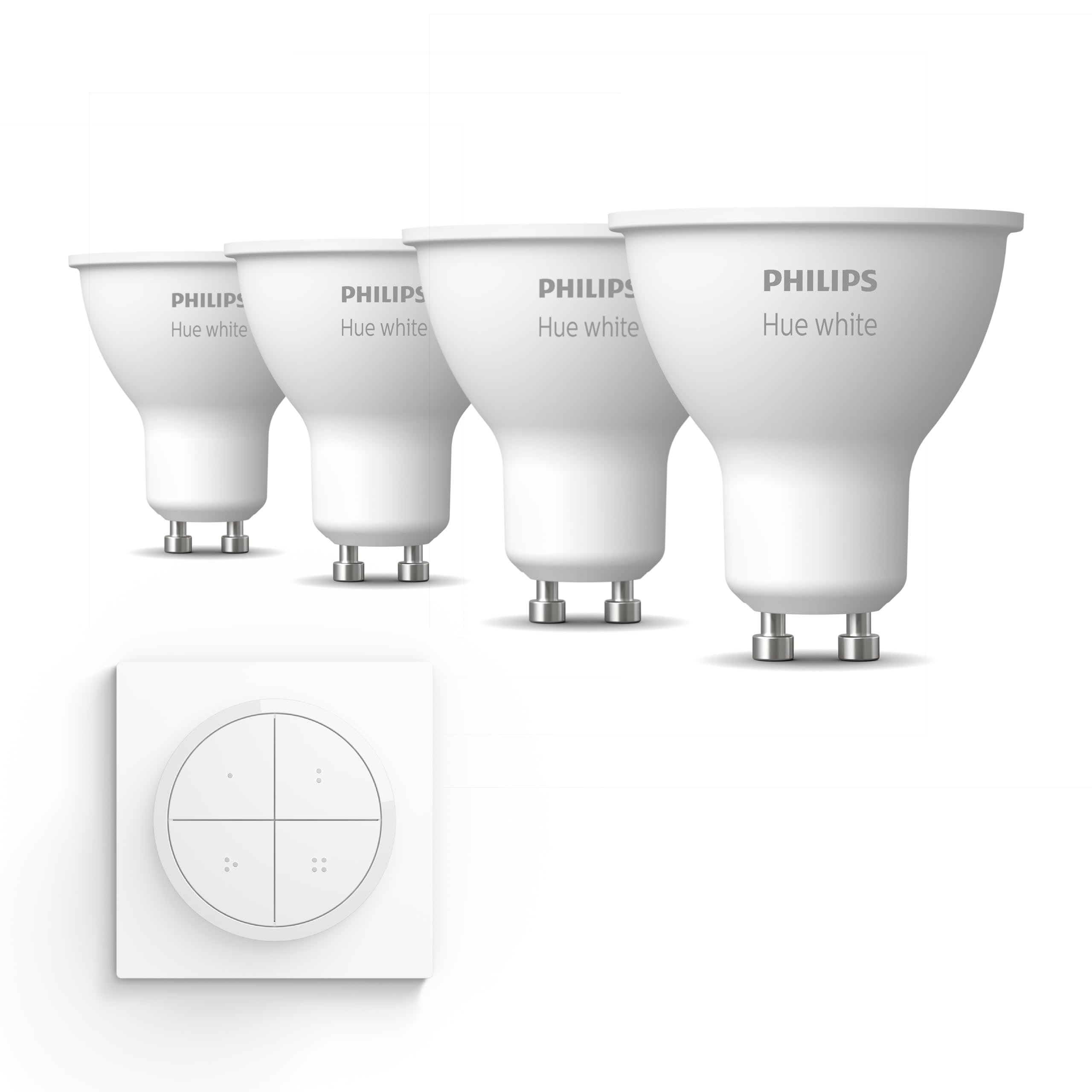 philips-hue-vorteilspaket-gu10-4-white-led-strahler-warmwei-dimmbar-inkl-hue-tap image 1