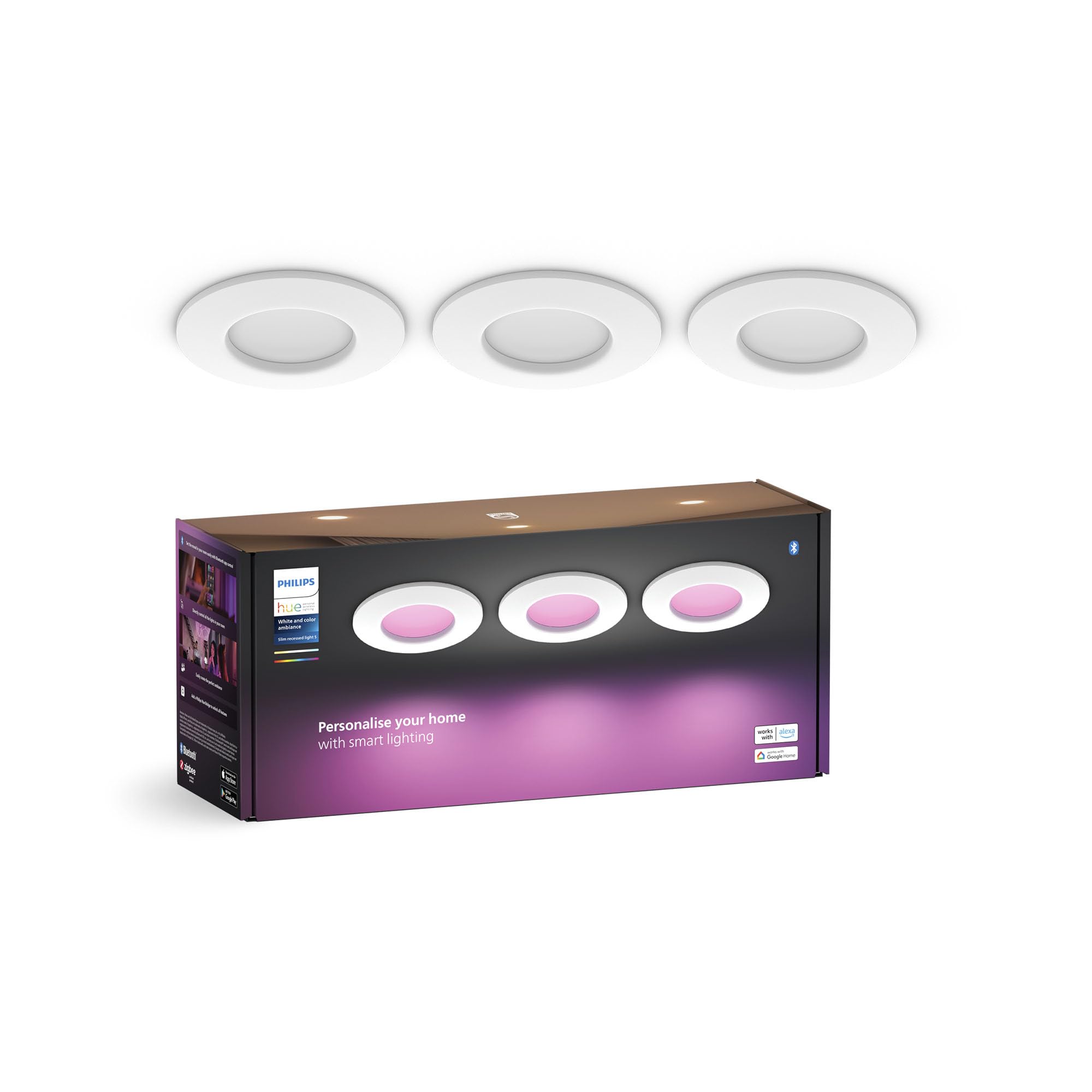 philips-hue-smart-slim-einbauleuchte-3er-pack-90-mm-wei-farbiges-licht-bluetooth image 1