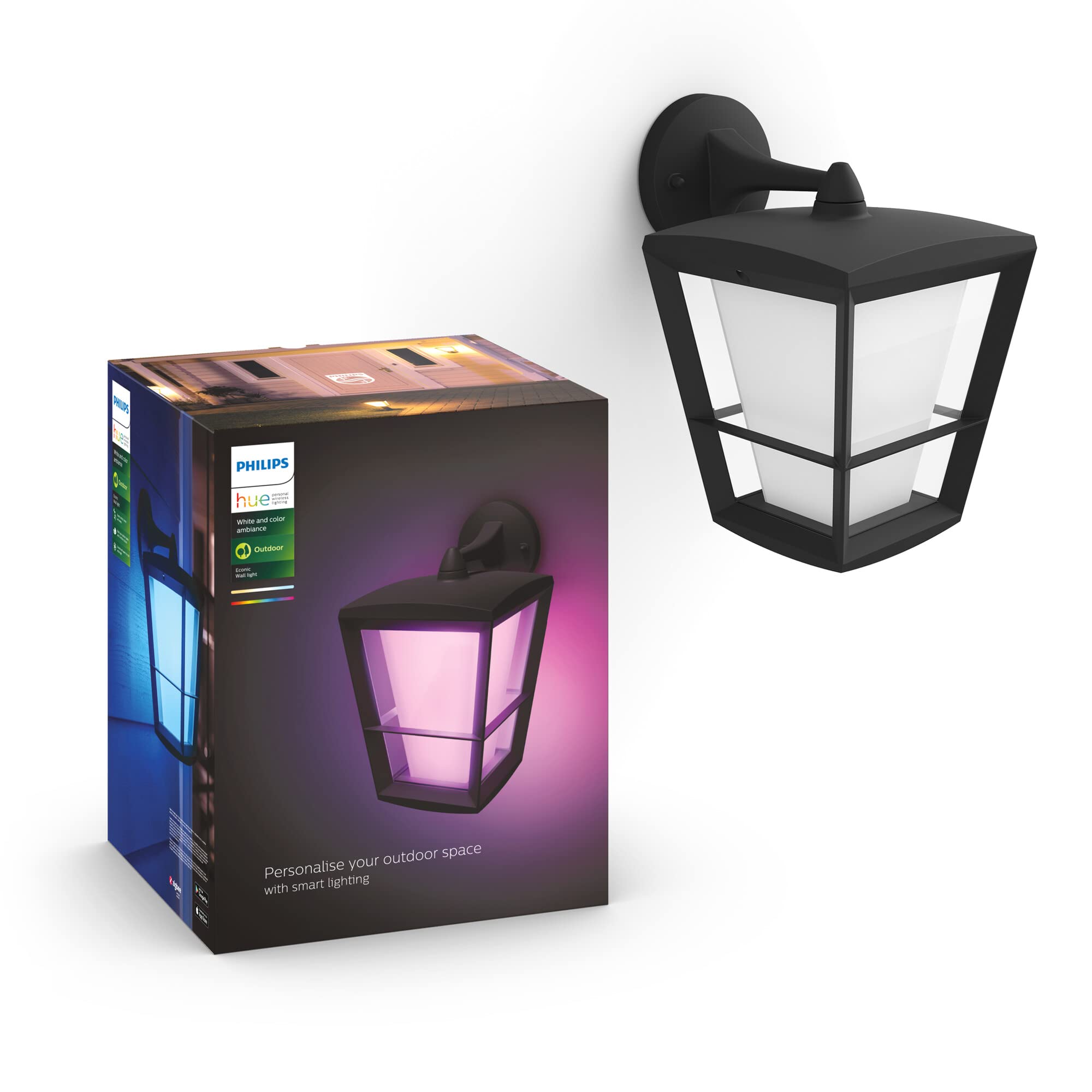 philips-hue-white-color-ambiance-econic-wandleuchte-laternenform-h-ngend-schwarz image 2