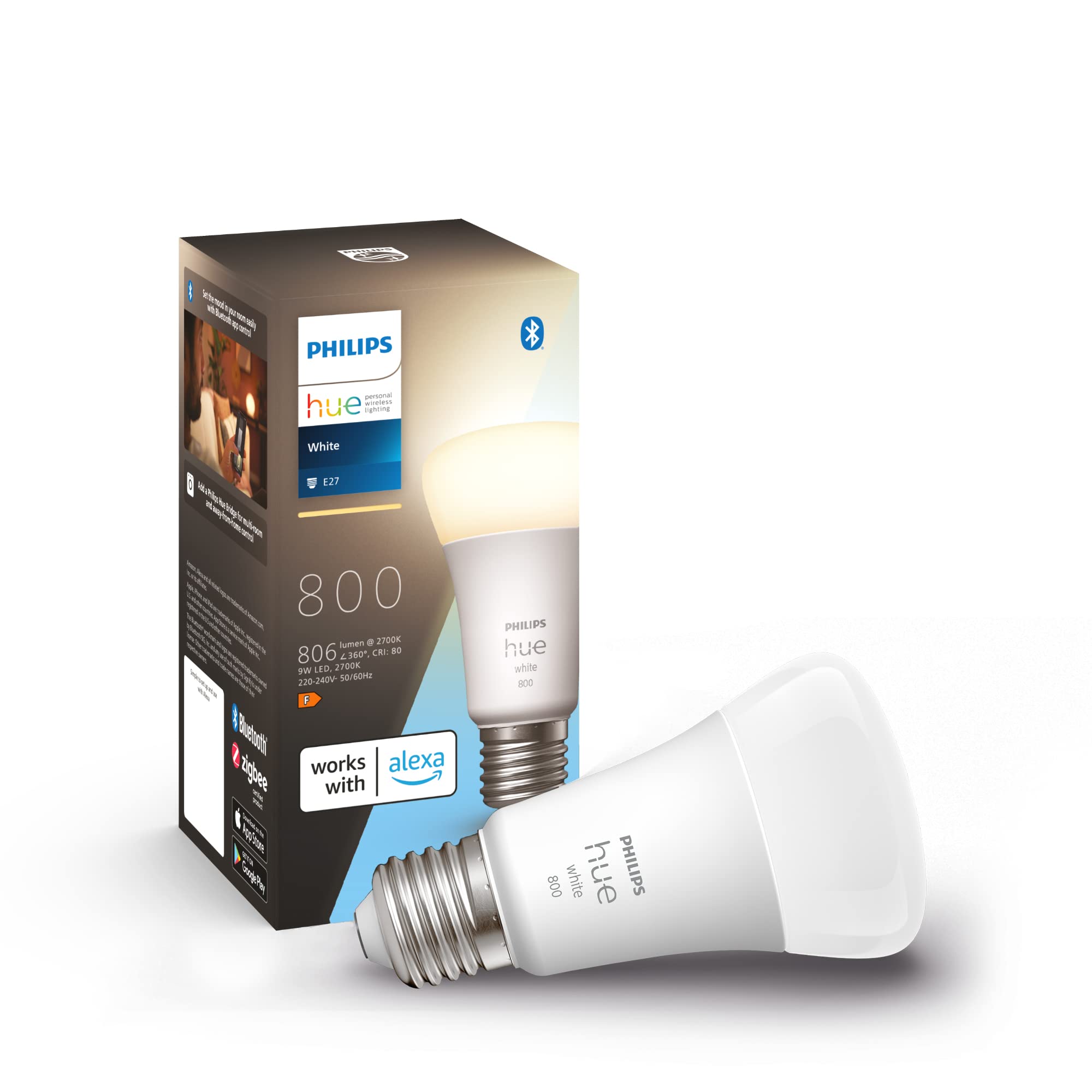 philips-hue-white-e27-led-lampe-1er-pack-806-lumen-warmwei-dimmbar-smarte-app-un image 1