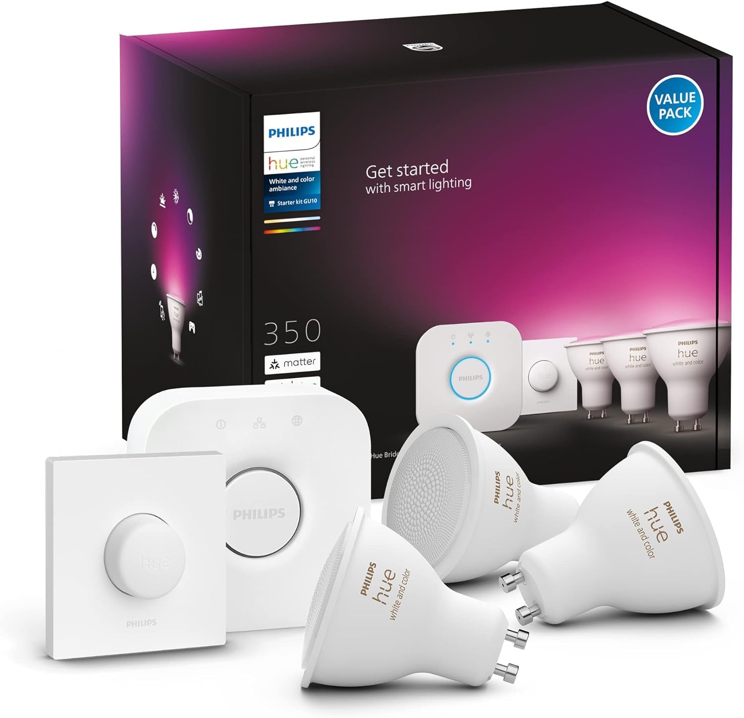philips-hue-white-color-ambiance-gu10-led-spot-3er-pack-400-lm-16-mio-farben-mat image 7