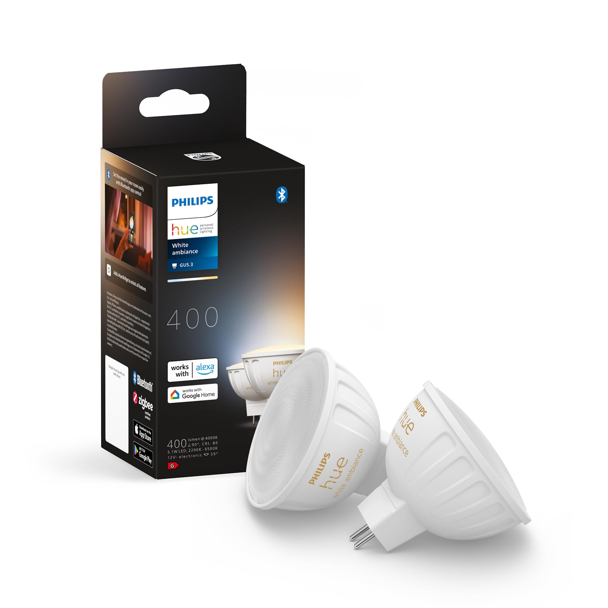 philips-hue-white-ambiance-mr16-led-lampe-2er-pack-dimmbare-smarte-leds-mit-alle image 1