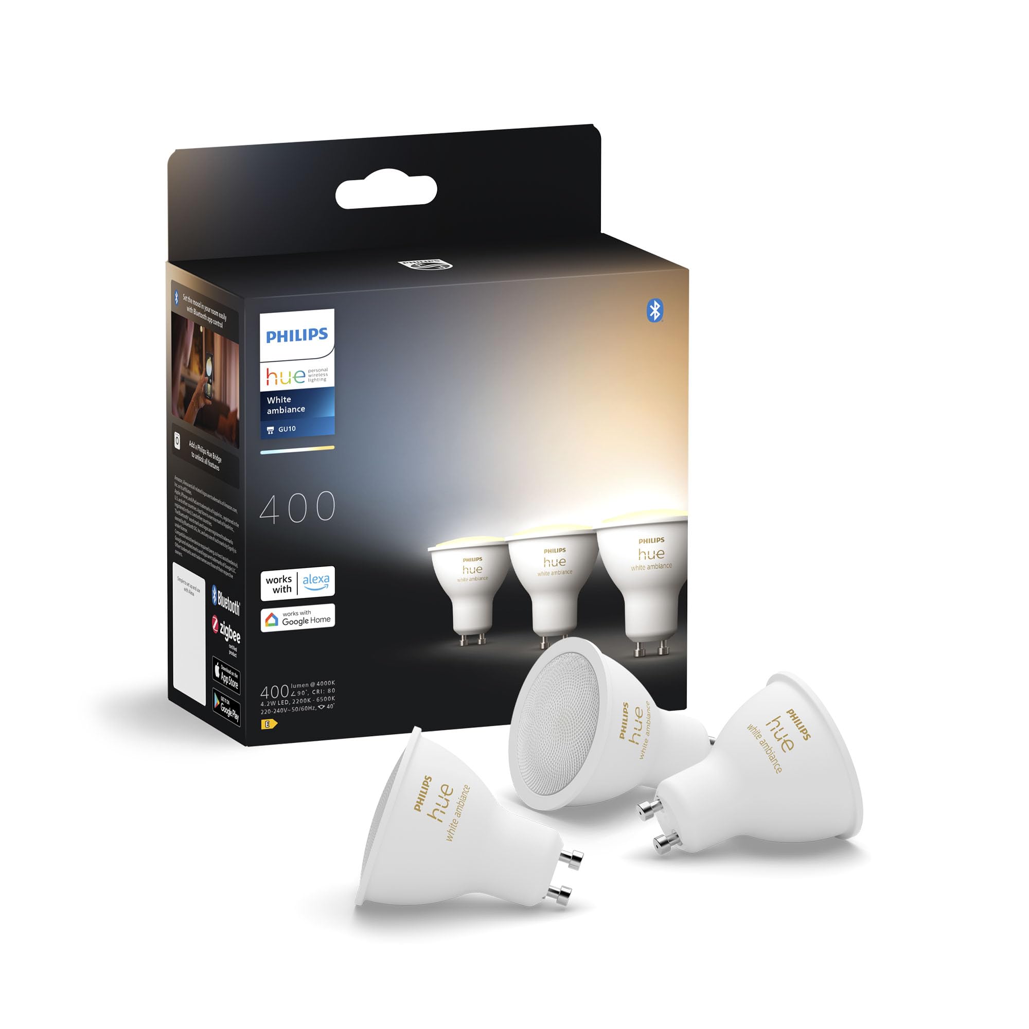 philips-hue-white-ambiance-gu10-led-spot-3er-pack-400-lm-dimmbare-smart-spots-mi image 1