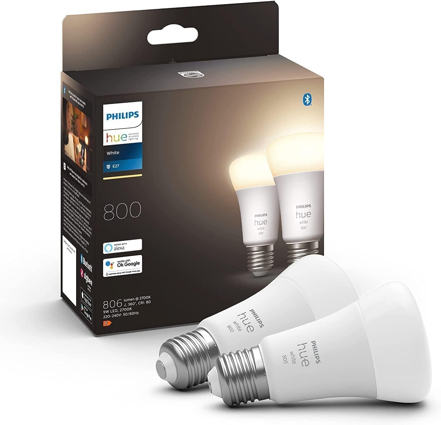 philips-hue-white-e27-led-lampe-2er-pack-alte-generation-810-lumen-warmwei-dimmb image 1