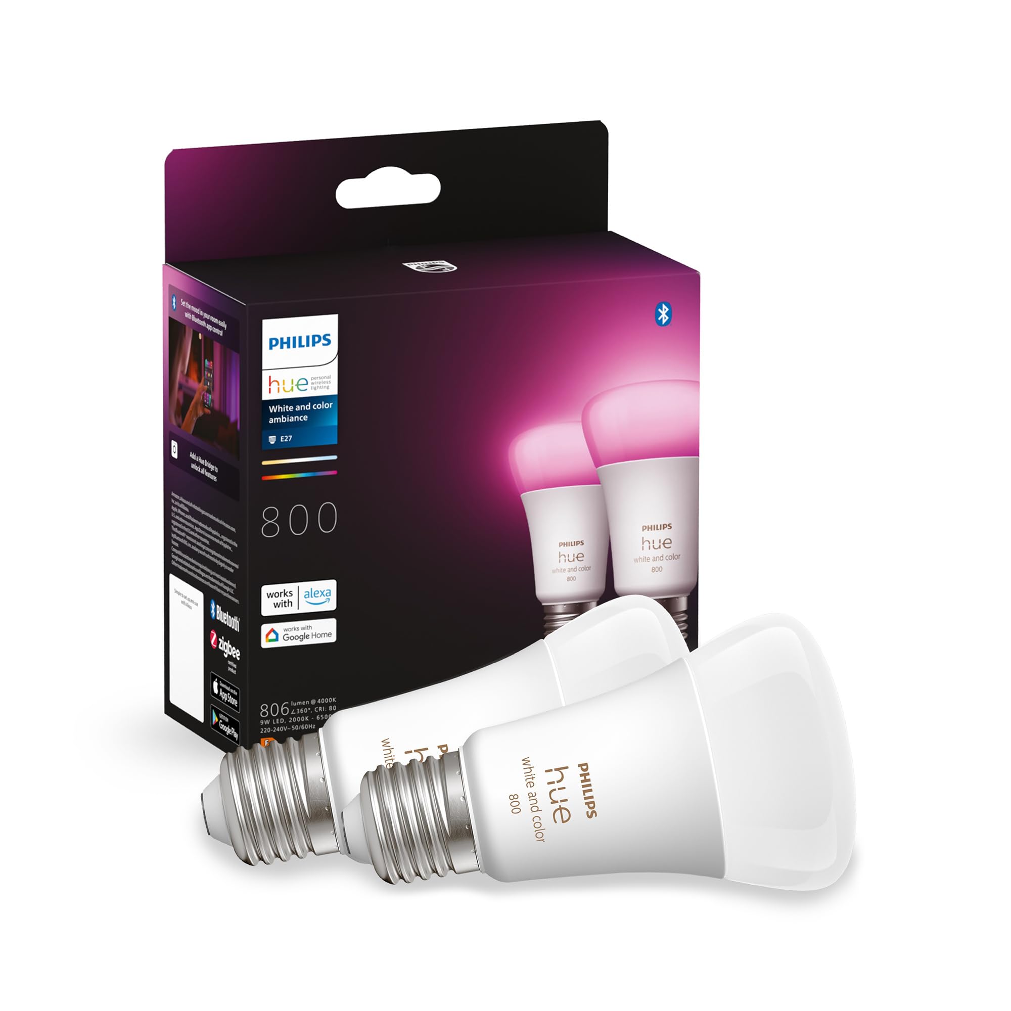 philips-hue-white-color-ambiance-led-e27-lampen-starter-set-2er-pack-800-lm-16-m image 2