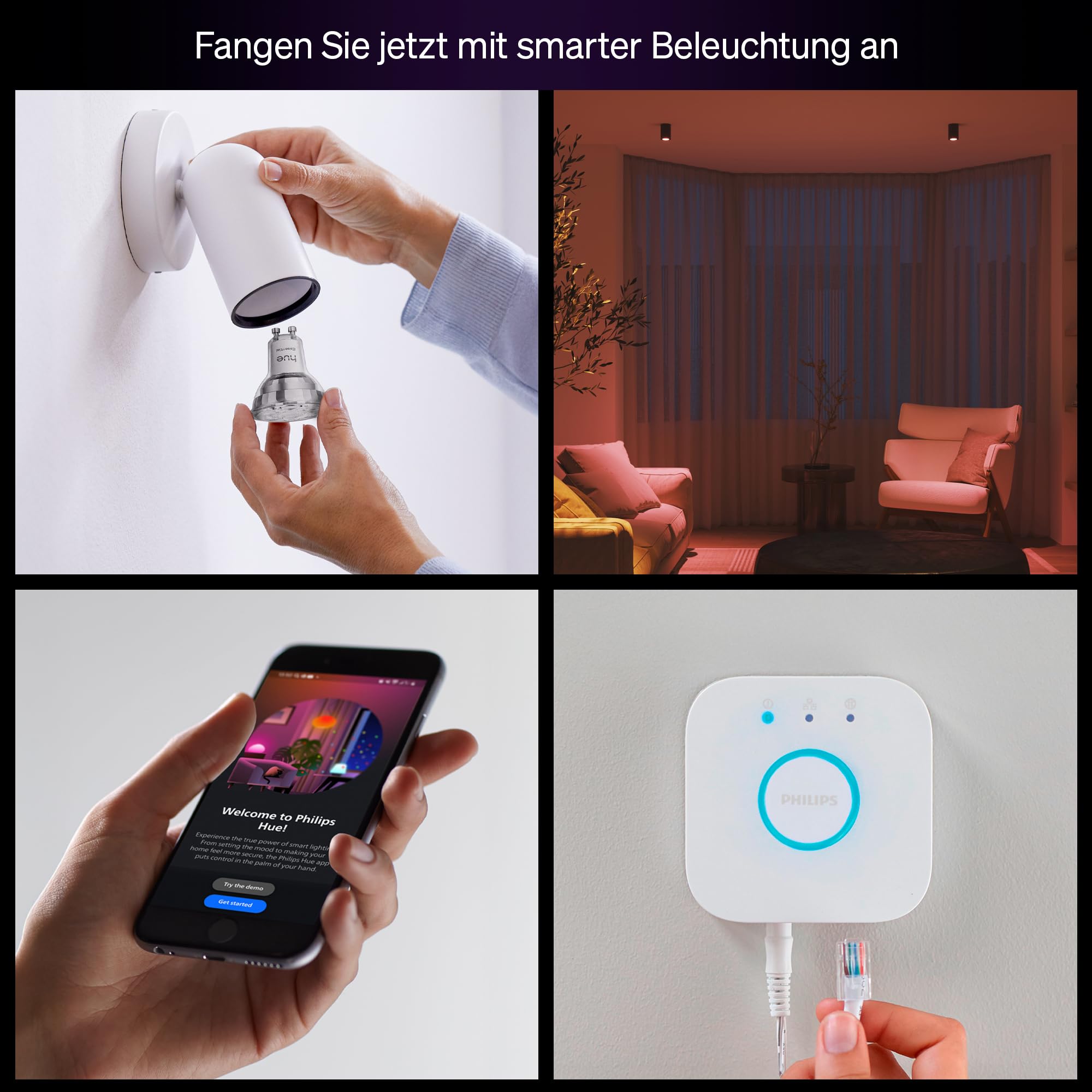 philips-hue-essential-starter-set-bridge-3x-gu10-white-color-ambiance-smart-leuc image 2