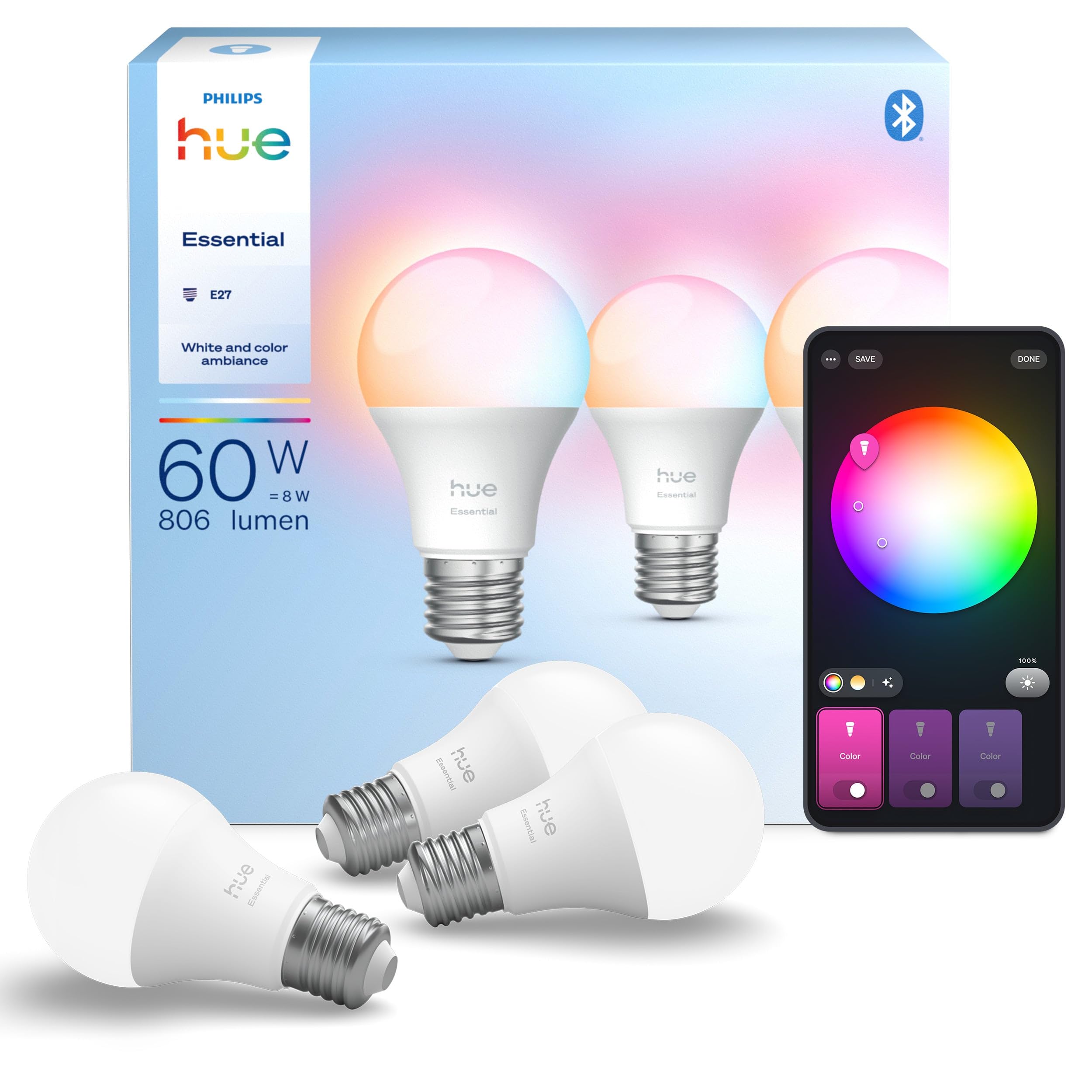 philips-hue-essential-smart-lampe-e27-white-and-color-ambiance-806-lm-3er-pack-b image 3