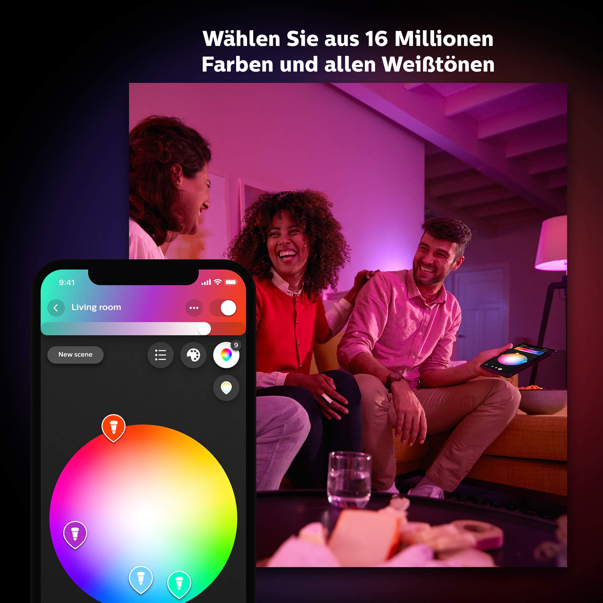 philips-hue-white-color-ambiance-e27-starter-set-2x800-lm-hue-bridge-16-mio-farb image 3