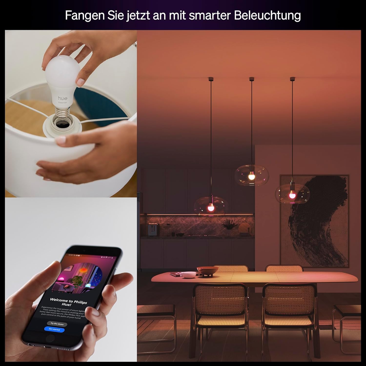 philips-hue-essential-smart-led-a60-lampe-4er-pack-wei-es-und-buntes-e27-leuchtm image 2