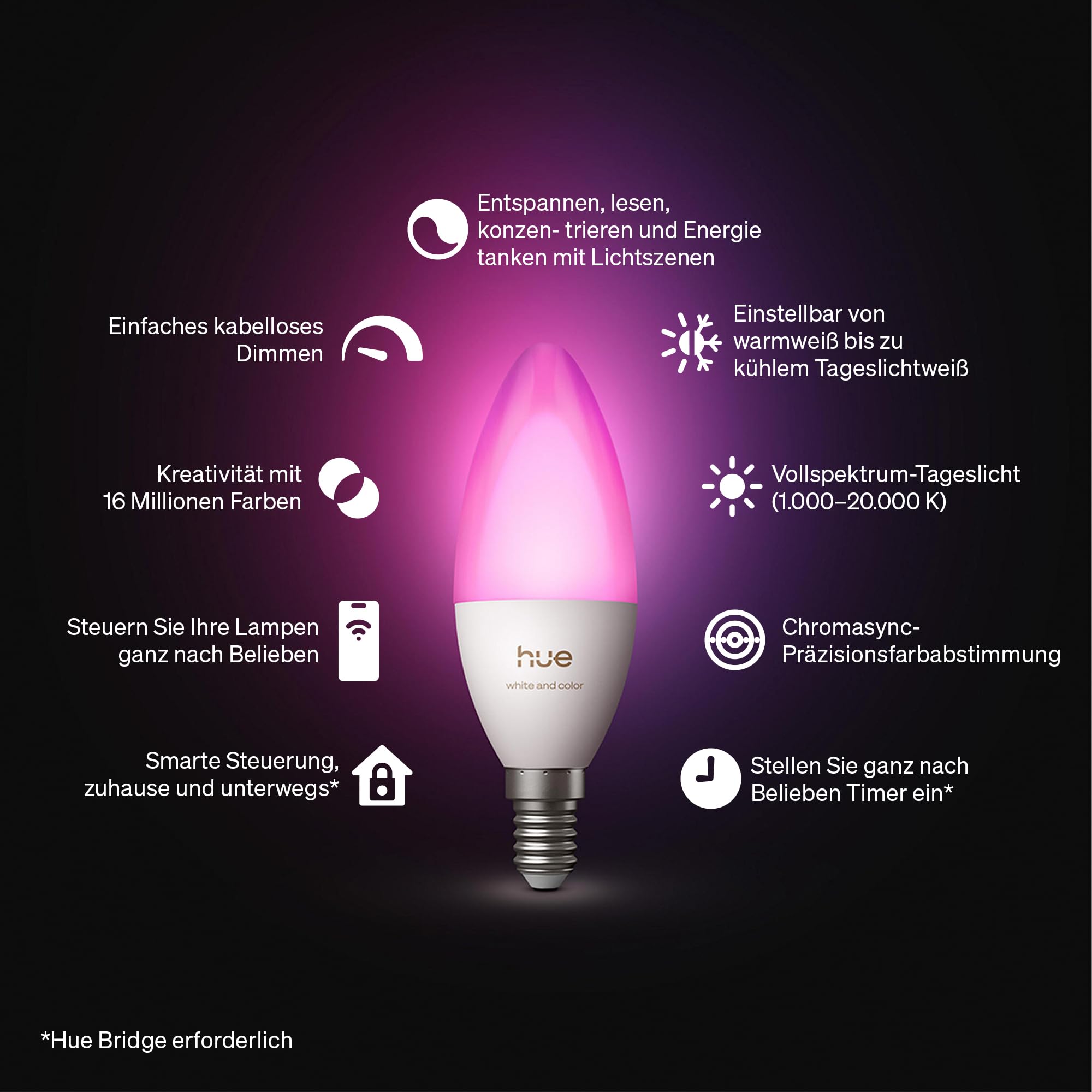 philips-hue-b39-e14-smart-led-kerzenlampe-white-and-color-ambiance-1er-pack-voll image 2