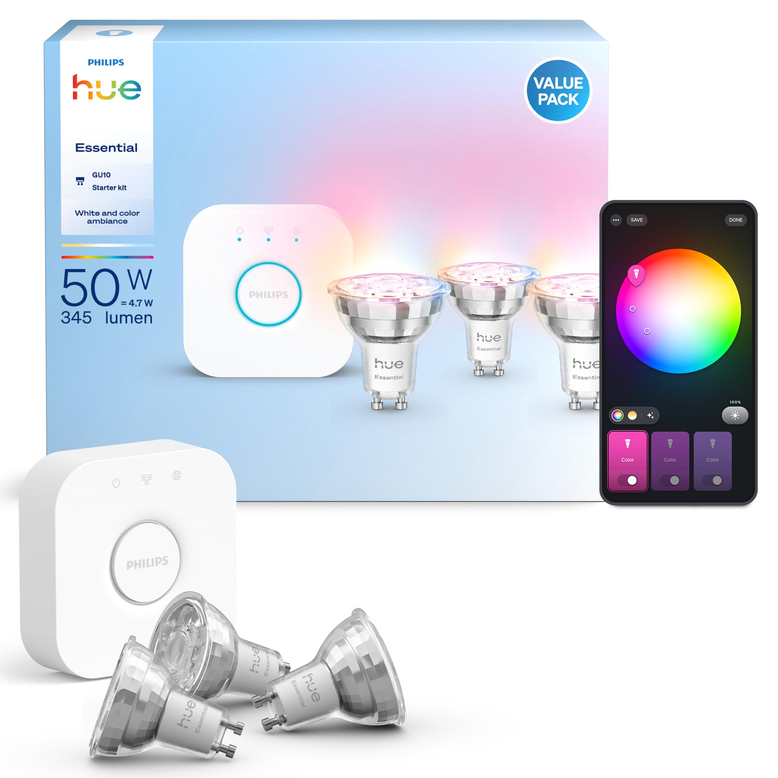 philips-hue-essential-starter-set-3x-gu10-spot-345-lumen-white-ambiance-inkl-hue image 2