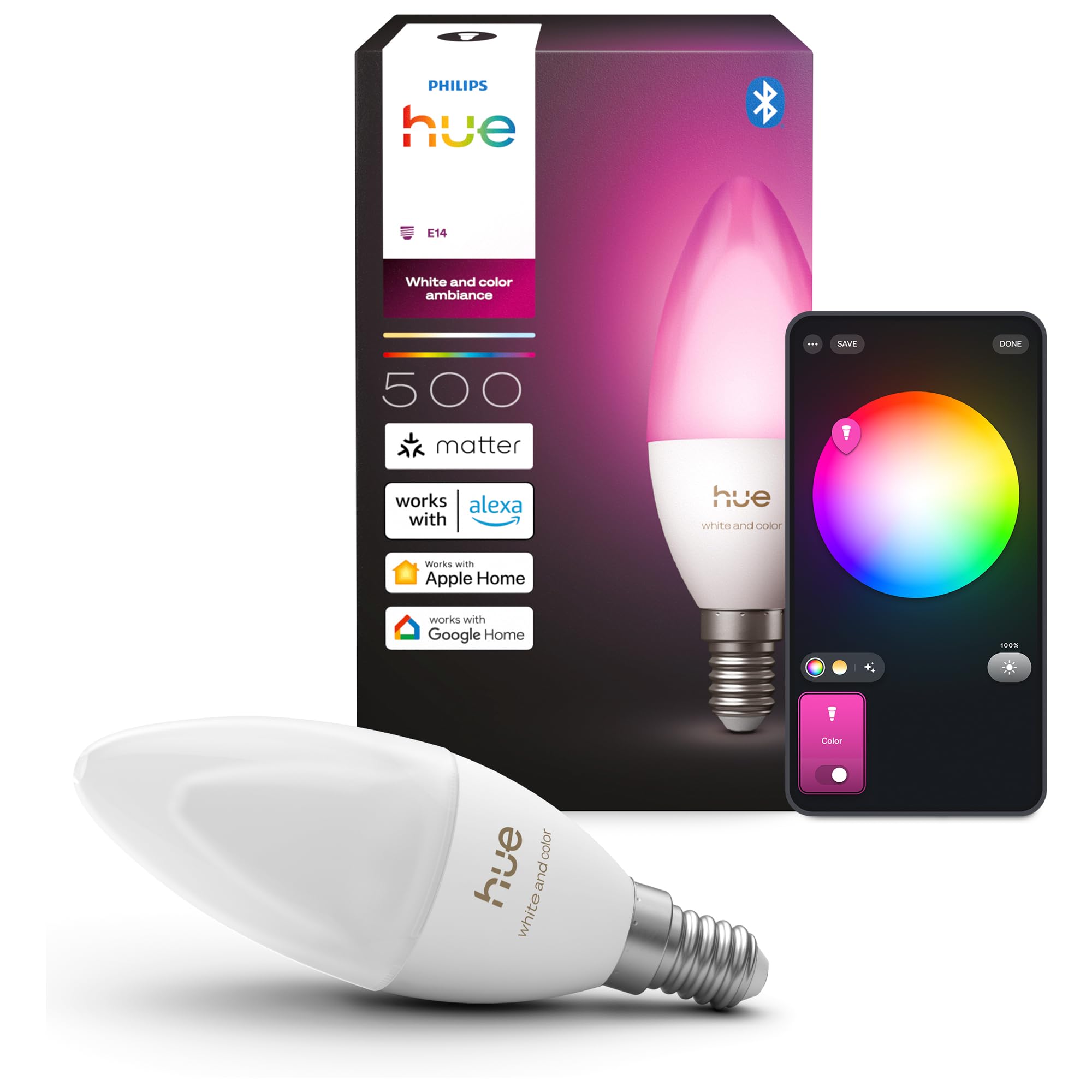 philips-hue-b39-e14-smart-led-kerzenlampe-white-and-color-ambiance-1er-pack-voll image 1